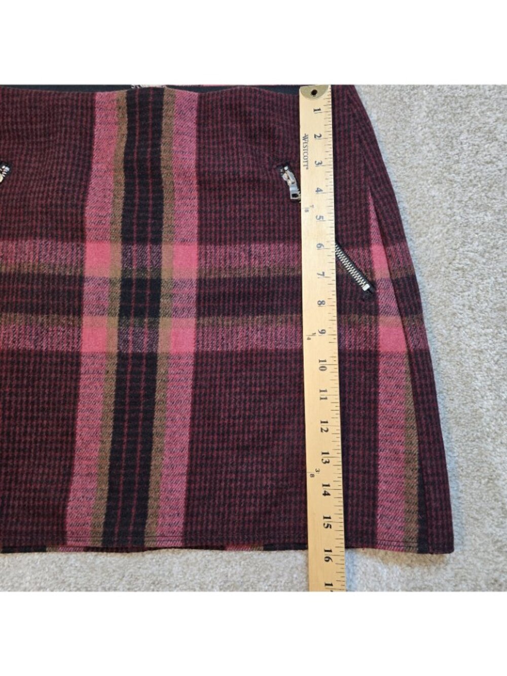 Gap Wool Blend Mini Skirt Pink & Burgundy Plaid Preppy Academia Women's Size 2 - Picture 2 of 8